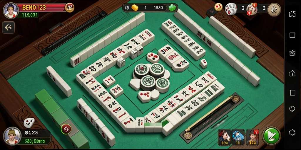 Tampilan gameplay BENTO123 dengan ubin Mahjong berwarna-warni.