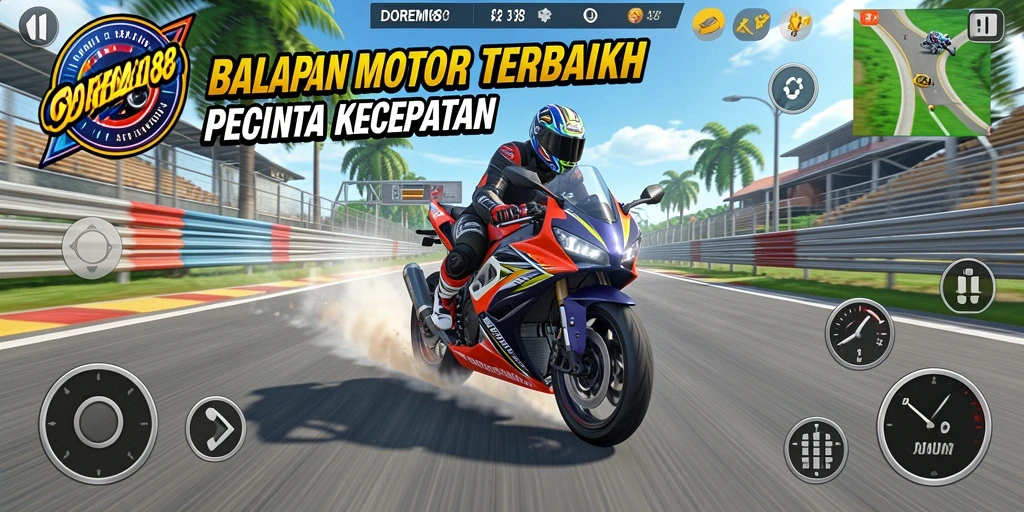 Screenshot gameplay DOREMI88 menampilkan balapan motor yang seru.