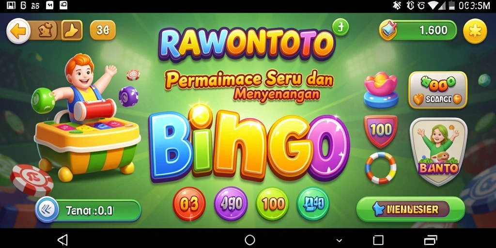 Tangkapan layar utama RAWONTOTO menampilkan gameplay Bingo yang seru.