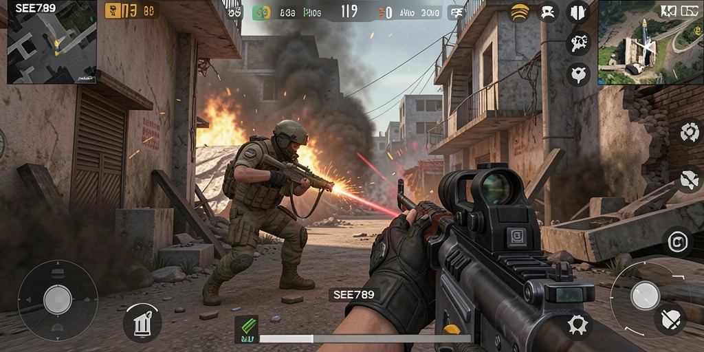 Tangkapan layar gameplay seru di SEE789 dengan aksi tembak-menembak.