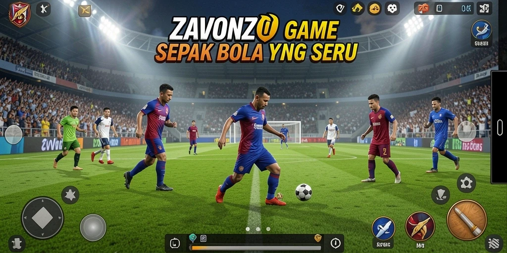 Tampilan gameplay ZAVONZO yang mendebarkan dalam aksi sepak bola.